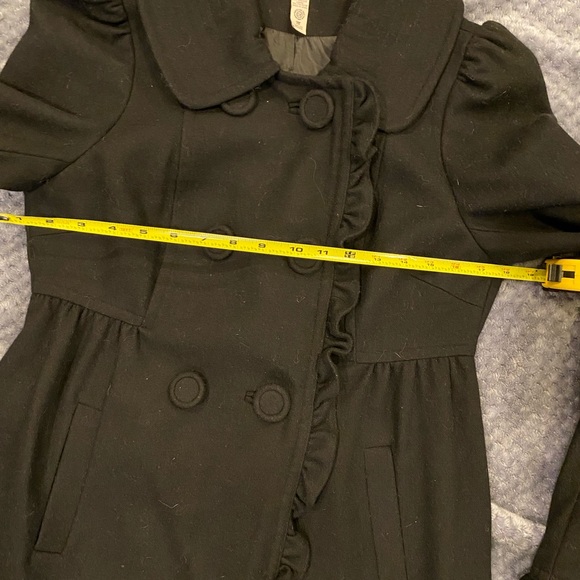 Like New perfect condition black ruffled wool coat SzM - Picture 5 of 9
